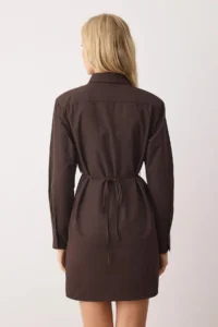TRENDYOLMİLLA Brown Tie Short / Mini Weaving Shirt Dress - Image 4