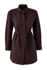 TRENDYOLMİLLA Brown Tie Short / Mini Weaving Shirt Dress - Image 5