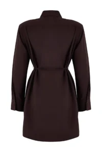 TRENDYOLMİLLA Brown Tie Short / Mini Weaving Shirt Dress - Image 6
