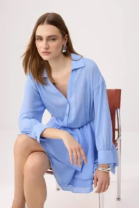 TRENDYOLMİLLA Light BLUE Super Mini Skirt Flounce Detailed Weaving Siphon Dress - Image 2