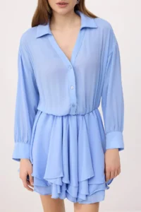 TRENDYOLMİLLA Light BLUE Super Mini Skirt Flounce Detailed Weaving Siphon Dress - Image 3