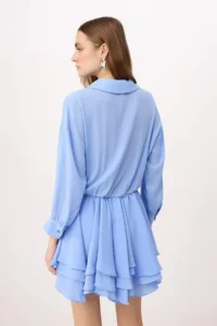 TRENDYOLMİLLA Light BLUE Super Mini Skirt Flounce Detailed Weaving Siphon Dress - Image 4