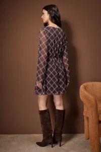 TRENDYOLMİLLA Brown Plaid/Checkered A-Cut/Life Form Short / Mini Weaving Siphon Dress - Image 4