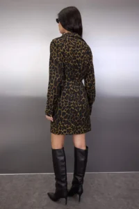 TRENDYOLMİLLA Brown Leopard Patterned skater/Belden Flared Short / Mini Weaving Satin Dress - Image 4