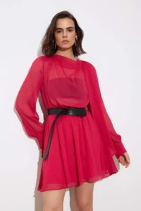 TRENDYOLMİLLA Fuchsia Arched Short / Mini  Weaving Dress