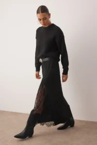 TRENDYOLMİLLA Black Knitwear Lace Slit Detailed Maxi Skirt - Image 2