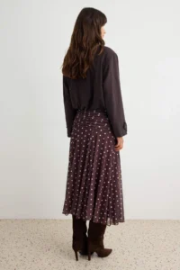 TRENDYOLMİLLA Brown Midi Ruffle/Drape Detailed Boho/Boho Chic Printed Tulle Flexible Knitting Skirt - Image 4