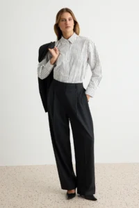 TRENDYOLMİLLA Black-WHITE Striped Shirt - Image 2
