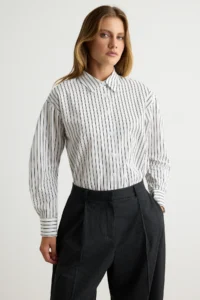 TRENDYOLMİLLA Black-WHITE Striped Shirt - Image 5