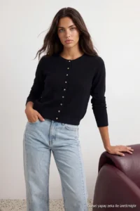 TRENDYOLMİLLA Wardrobe Essentials Black Button Detailed Cotton Basic Knitwear Cardigan |