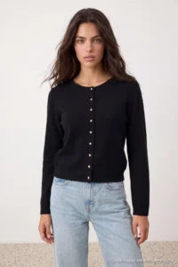 TRENDYOLMİLLA Wardrobe Essentials Black Button Detailed Cotton Basic Knitwear Cardigan | - Image 3