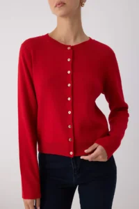 TRENDYOLMİLLA Wardrobe Essentials Red Button Detailed Cotton Basic Knitwear Cardigan | - Image 3