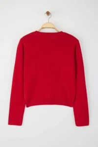 TRENDYOLMİLLA Wardrobe Essentials Red Button Detailed Cotton Basic Knitwear Cardigan | - Image 6