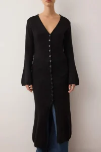 TRENDYOLMİLLA Black Soft textured V-neck Cardigan/Dress Dual Use Knitwear Cardigan - Image 3