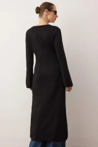 TRENDYOLMİLLA Black Soft textured V-neck Cardigan/Dress Dual Use Knitwear Cardigan - Image 4