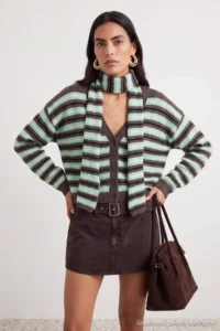 TRENDYOLMİLLA Brown Shawl Detailed Soft textured Oversized V-neck Knitwear Cardigan - Image 2