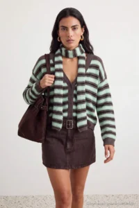 TRENDYOLMİLLA Brown Shawl Detailed Soft textured Oversized V-neck Knitwear Cardigan - Image 4