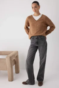 TRENDYOLMİLLA Wardrobe Essentials Beige Alpaca Wool Blend Wide Pattern Premium Thread Knitwear Sweater | - Image 2