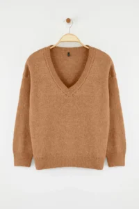 TRENDYOLMİLLA Wardrobe Essentials Beige Alpaca Wool Blend Wide Pattern Premium Thread Knitwear Sweater | - Image 5