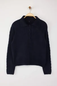 TRENDYOLMİLLA NAVY BLUE Soft textured Hair Knitting Detailed Knitwear Sweater - Image 5