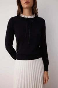 TRENDYOLMİLLA Black Lace Collar Garnished Premium Thread/Special Thread Knitwear Sweater - Image 3