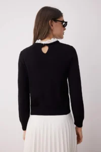 TRENDYOLMİLLA Black Lace Collar Garnished Premium Thread/Special Thread Knitwear Sweater - Image 4