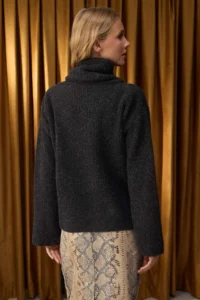 TRENDYOLMİLLA Special Collection Anthracite Wool Blended Beard Yarn Shawl Collar Detailed Knitwear Sweater - Image 4