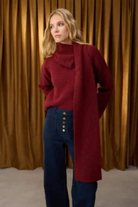 TRENDYOLMİLLA Special Collection Burgundy Wool Blended Beard Yarn Shawl Collar Detailed Knitwear Sweater - Image 2