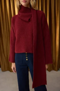 TRENDYOLMİLLA Special Collection Burgundy Wool Blended Beard Yarn Shawl Collar Detailed Knitwear Sweater - Image 3