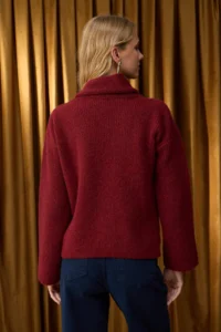 TRENDYOLMİLLA Special Collection Burgundy Wool Blended Beard Yarn Shawl Collar Detailed Knitwear Sweater - Image 4