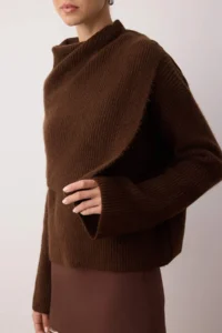 TRENDYOLMİLLA Brown 2 Sets Soft textured Wide Pattern Knitwear Sweater-Poncho Set - Image 3