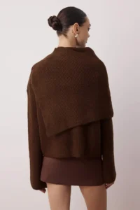 TRENDYOLMİLLA Brown 2 Sets Soft textured Wide Pattern Knitwear Sweater-Poncho Set - Image 4