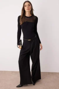 TRENDYOLMİLLA Black Mercerized Look Premium/Special Thread Transparent Detailed Knitwear Sweater - Image 2