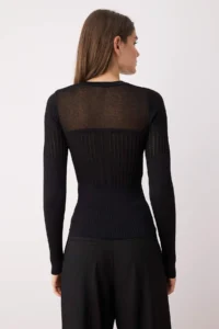 TRENDYOLMİLLA Black Mercerized Look Premium/Special Thread Transparent Detailed Knitwear Sweater - Image 4