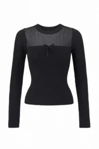 TRENDYOLMİLLA Black Mercerized Look Premium/Special Thread Transparent Detailed Knitwear Sweater - Image 5