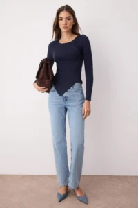TRENDYOLMİLLA NAVY BLUE Premium Thread/Special Thread Layer/Drink Inner View Knitwear Bodysuit Sweater - Image 2