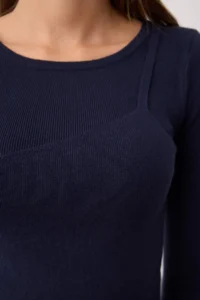 TRENDYOLMİLLA NAVY BLUE Premium Thread/Special Thread Layer/Drink Inner View Knitwear Bodysuit Sweater - Image 3
