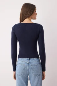TRENDYOLMİLLA NAVY BLUE Premium Thread/Special Thread Layer/Drink Inner View Knitwear Bodysuit Sweater - Image 4