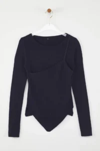 TRENDYOLMİLLA NAVY BLUE Premium Thread/Special Thread Layer/Drink Inner View Knitwear Bodysuit Sweater - Image 5