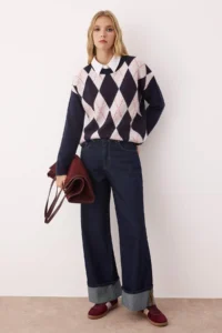 TRENDYOLMİLLA NAVY BLUE Soft textured Wide Pattern Baklava Patterned Knitwear Sweater - Image 2