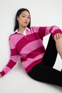 TRENDYOLMİLLA Teen PINK Soft textured Wide Pattern Collar Garnished Stone embroidered Knitwear Sweater