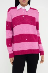 TRENDYOLMİLLA Teen PINK Soft textured Wide Pattern Collar Garnished Stone embroidered Knitwear Sweater - Image 3