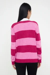 TRENDYOLMİLLA Teen PINK Soft textured Wide Pattern Collar Garnished Stone embroidered Knitwear Sweater - Image 4
