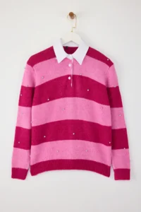 TRENDYOLMİLLA Teen PINK Soft textured Wide Pattern Collar Garnished Stone embroidered Knitwear Sweater - Image 5