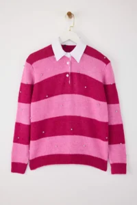 TRENDYOLMİLLA Teen PINK Soft textured Wide Pattern Collar Garnished Stone embroidered Knitwear Sweater - Image 7
