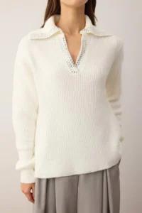 TRENDYOLMİLLA Ecru Soft textured Rocky Collar Detailed Knitwear Sweater - Image 3