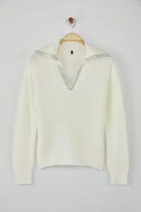 TRENDYOLMİLLA Ecru Soft textured Rocky Collar Detailed Knitwear Sweater - Image 5