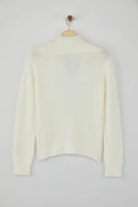 TRENDYOLMİLLA Ecru Soft textured Rocky Collar Detailed Knitwear Sweater - Image 6