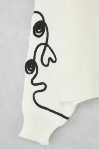 TRENDYOLMİLLA Ecru Oversized/Wide Pattern Sleeve embroidered Knitwear Sweater - Image 6