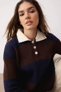 TRENDYOLMİLLA NAVY BLUE Soft textured Polo Shirt Collar Knitwear Sweater - Image 2
